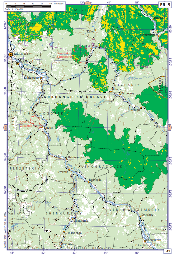 Map of Intact Forests in Arkhangelk region, Russia