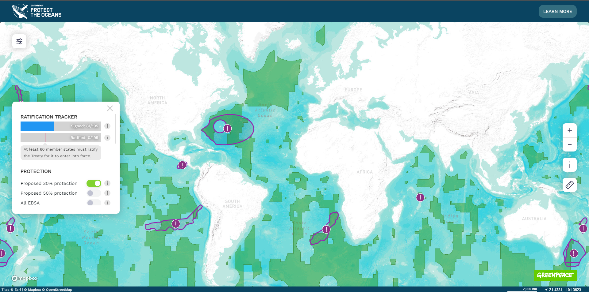 Protection Map 30×30: Protection at Sea – Global Mapping Hub by Greenpeace International